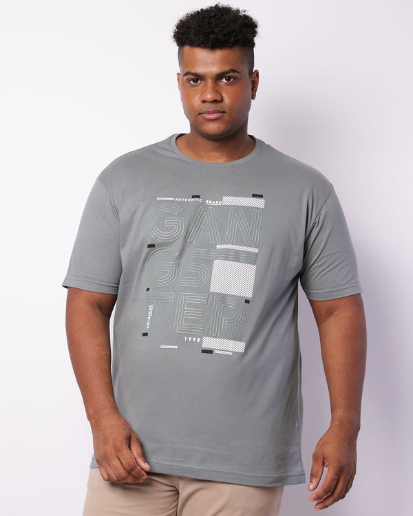 Camiseta Plus Size Masculina Gangster Manga Curta Cinza G2