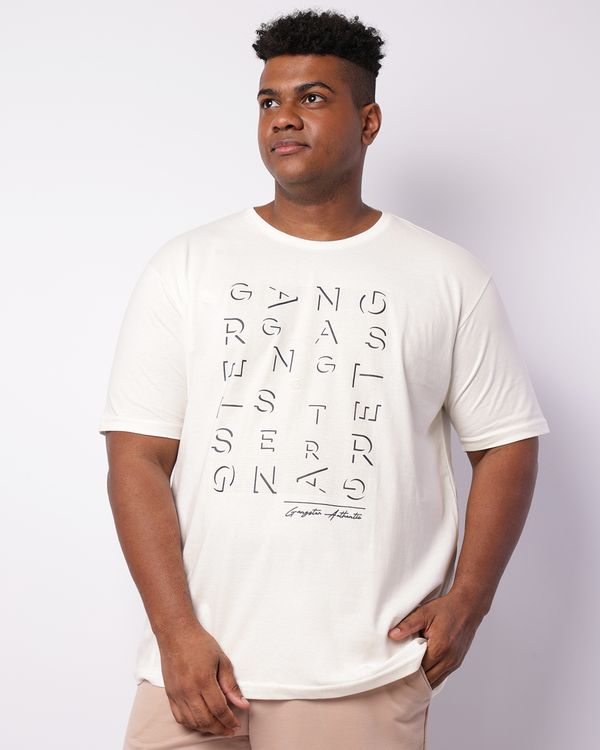 Camiseta Plus Size Masculina Gangster Manga Curta Off White G2