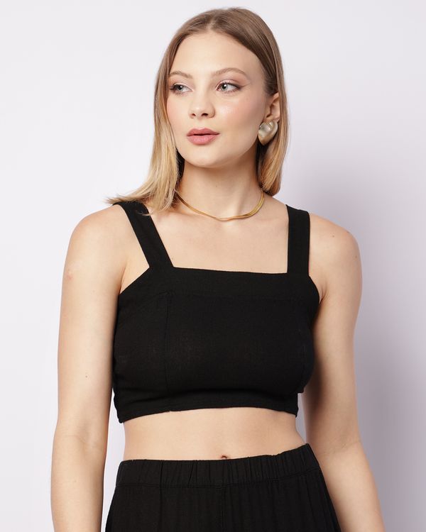 Blusa Feminina Berry & Co. Cropped Viscolinho Preta PP