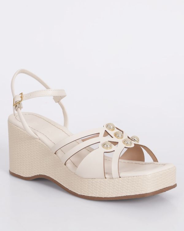 Sandália Feminina Renata Mello Anabela Com Aplicações Off White 38