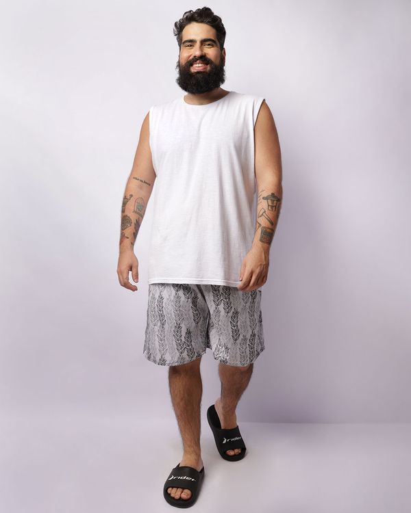 Bermuda Plus Size Masculina Estampada Com Bolsos Branca G3