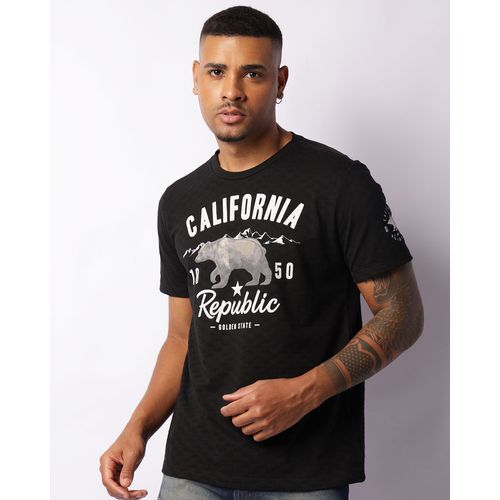 Camiseta Masculina Texturizada Estampa Califórnia Manga Curta Preta