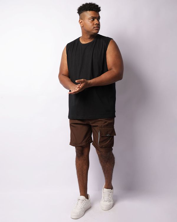 Bermuda Plus Size Masculina Reta Com Bolsos Marrom G3
