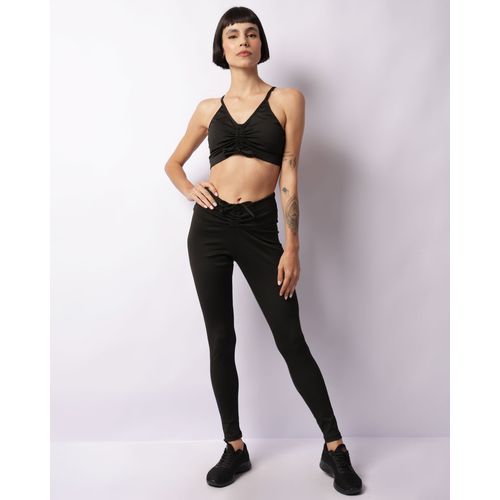 Calça Legging Fitness Feminina Lisa com Colissê Preta