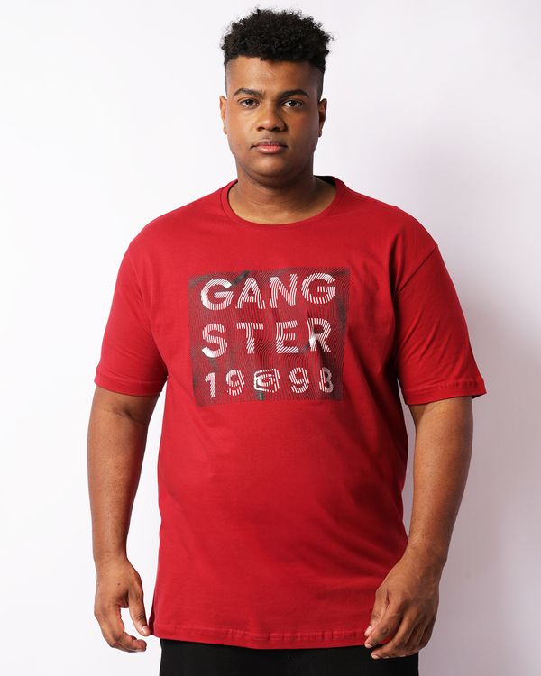 Camiseta Plus Size Masculina Gangster Manga Curta Vermelha G2