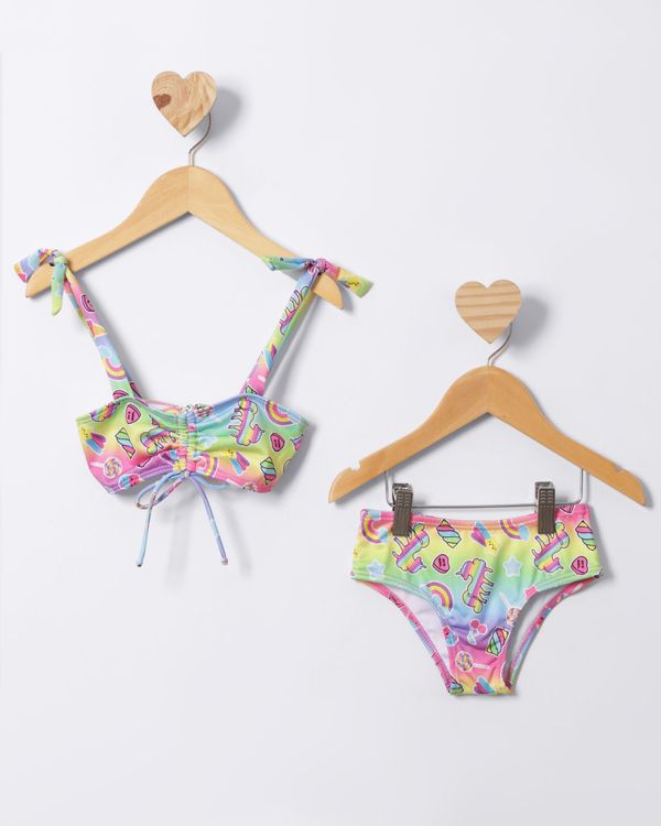Conjunto Biquíni Infantil Franzido Estampado Rosa 6
