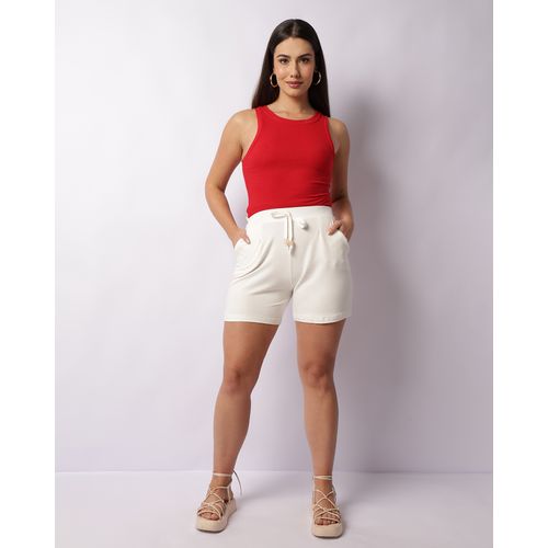 Bermuda Feminina Reta Cordão com Miçanga Off White