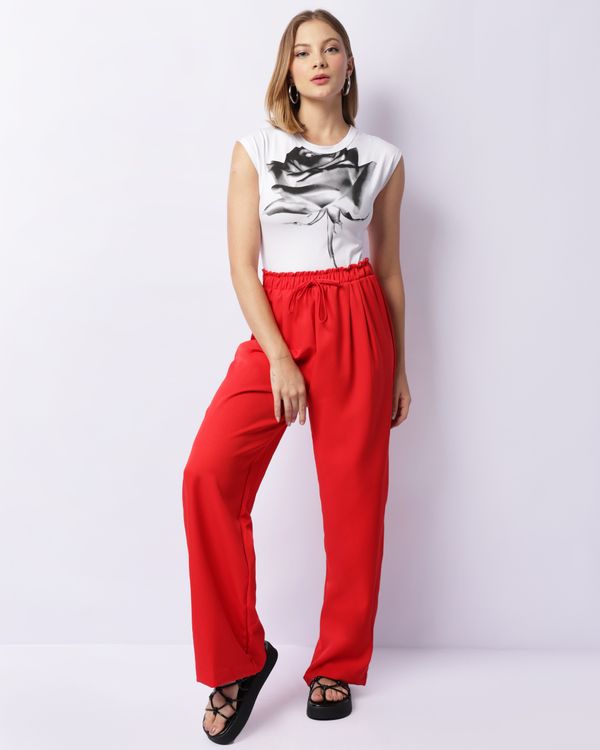 Calça Feminina Reta Com Cordão Vermelha M