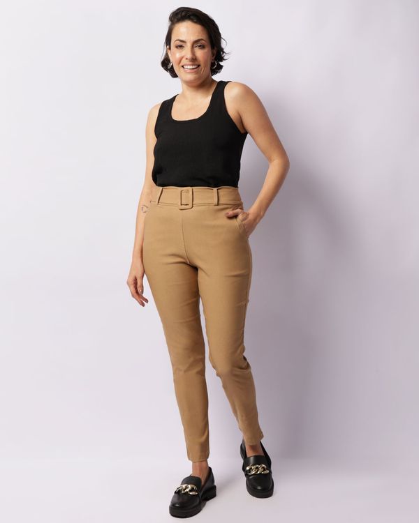 Calça Feminina Bengaline Com Cinto Bege M