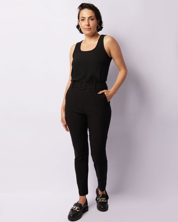 Calça Feminina Bengaline Com Cinto Preta G