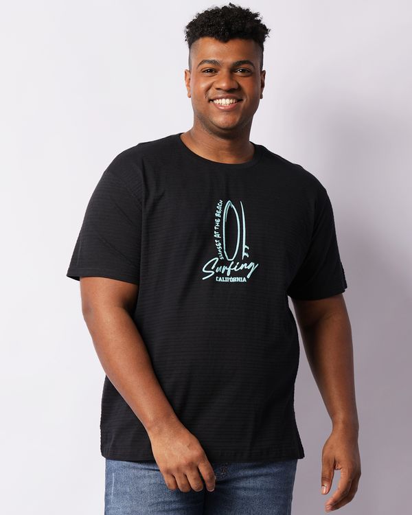 Camiseta Plus Size Masculina Surf Texturizada Estampa Califórnia Preta G1