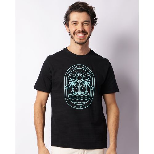 Camiseta Masculina Texturizada Coqueiro Manga Curta Preta