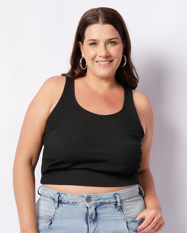 Regata Plus Size Feminina Texturizada Preta G2