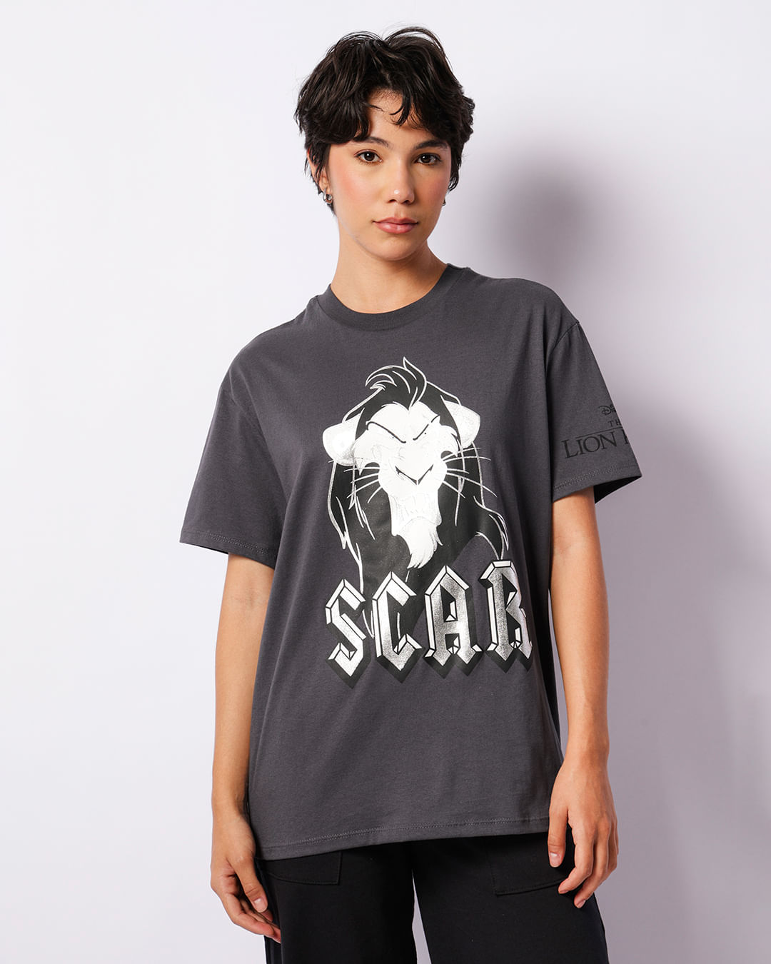 Camiseta Feminina Disney Scar O Rei Leão Manga Curta Cinza
