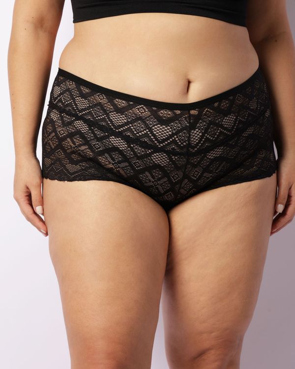 Calcinha Plus Size Feminina Caleçon Cintura Alta Com Renda Preta 48
