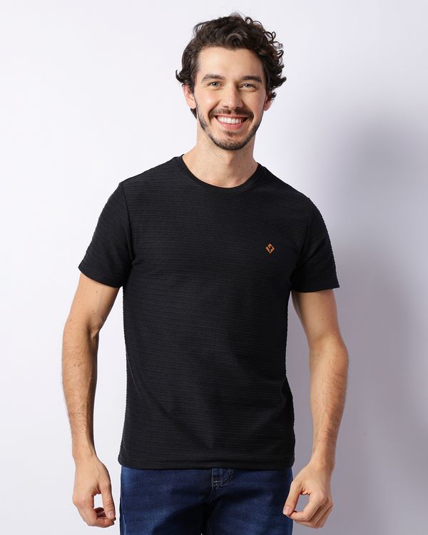 Camiseta Masculina Texturizada Manga Curta Preta GG