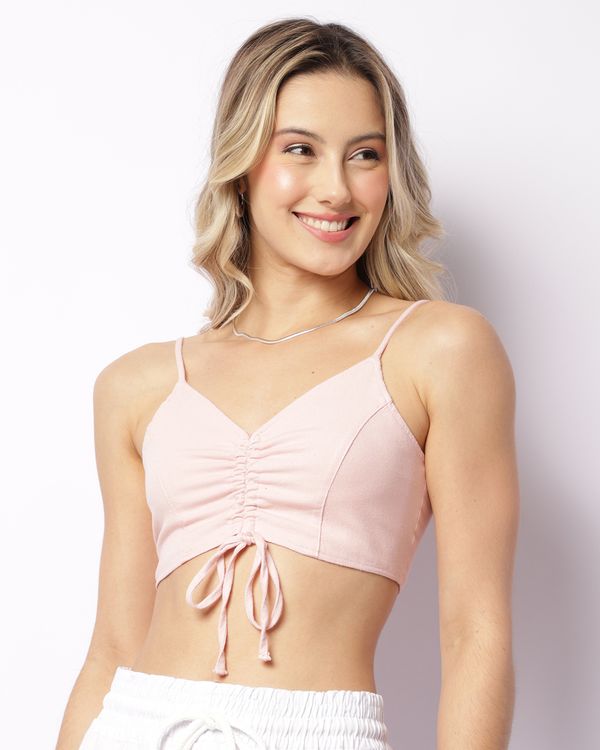 Blusa Feminina Alcinha Cropped Com Colissê Rosa GG