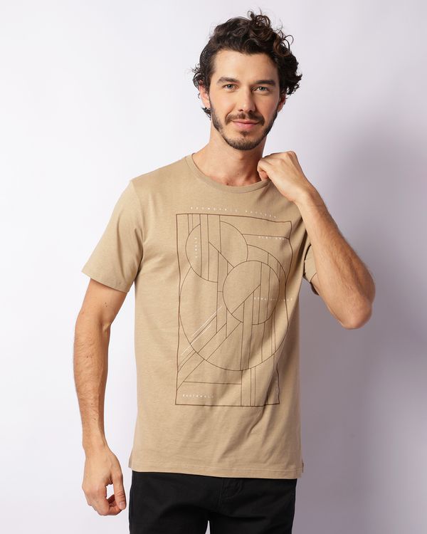 Camiseta Masculina Estampa Frontal Manga Curta Bege G