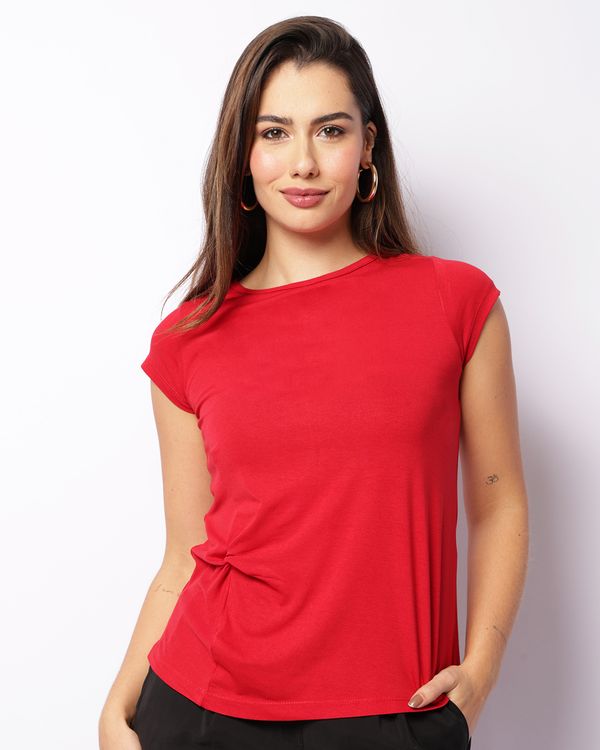 Blusa Feminina Manga Curta Com Nozinho Vermelha G
