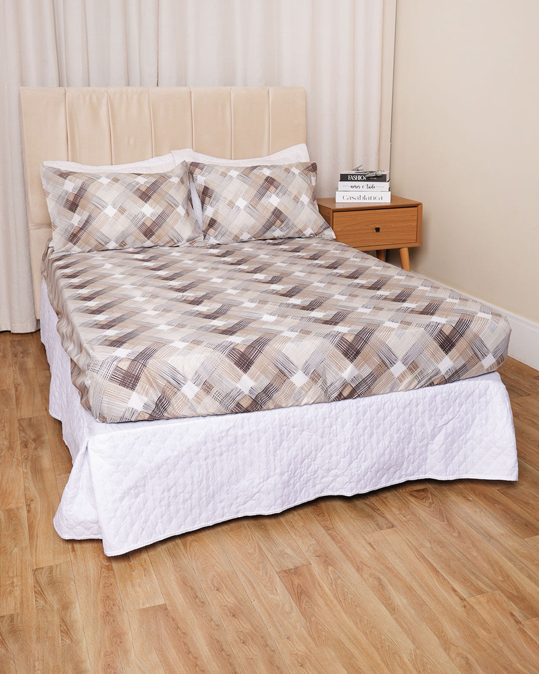 Jogo-De-Cama-Queen-3-Pcs-Sortido-Moderno---Bege-Xadrez