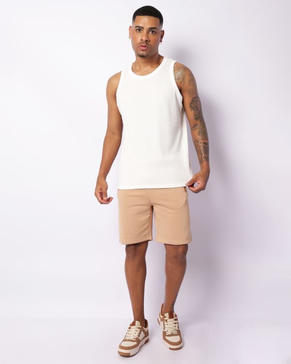 Bermuda Moletom Masculina Peluciada Com Bolsos Bege GG