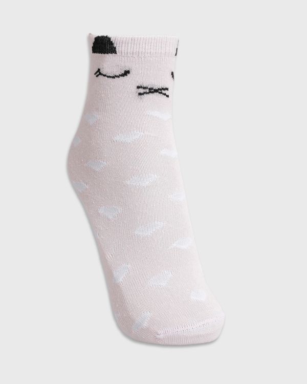 Meia Bebê Soquete Gatinho Corações Rosa P