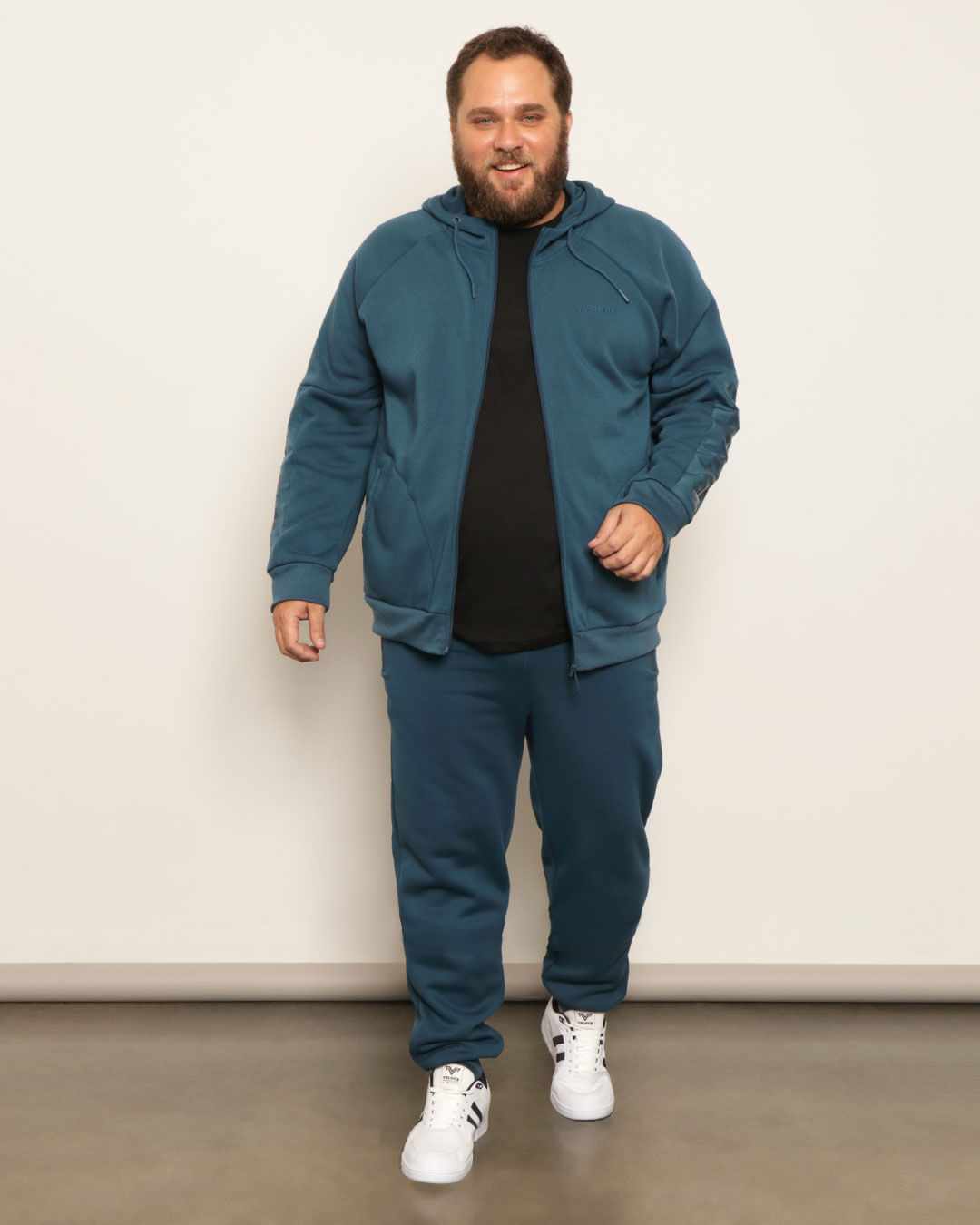 Calça Moletom Plus Size Masculina Jogger Zíper Azul Escuro