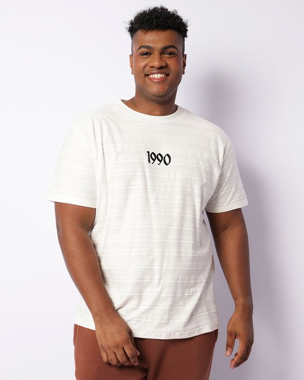 Camiseta Plus Size Masculina Com Bordado Manga Curta Off White G3