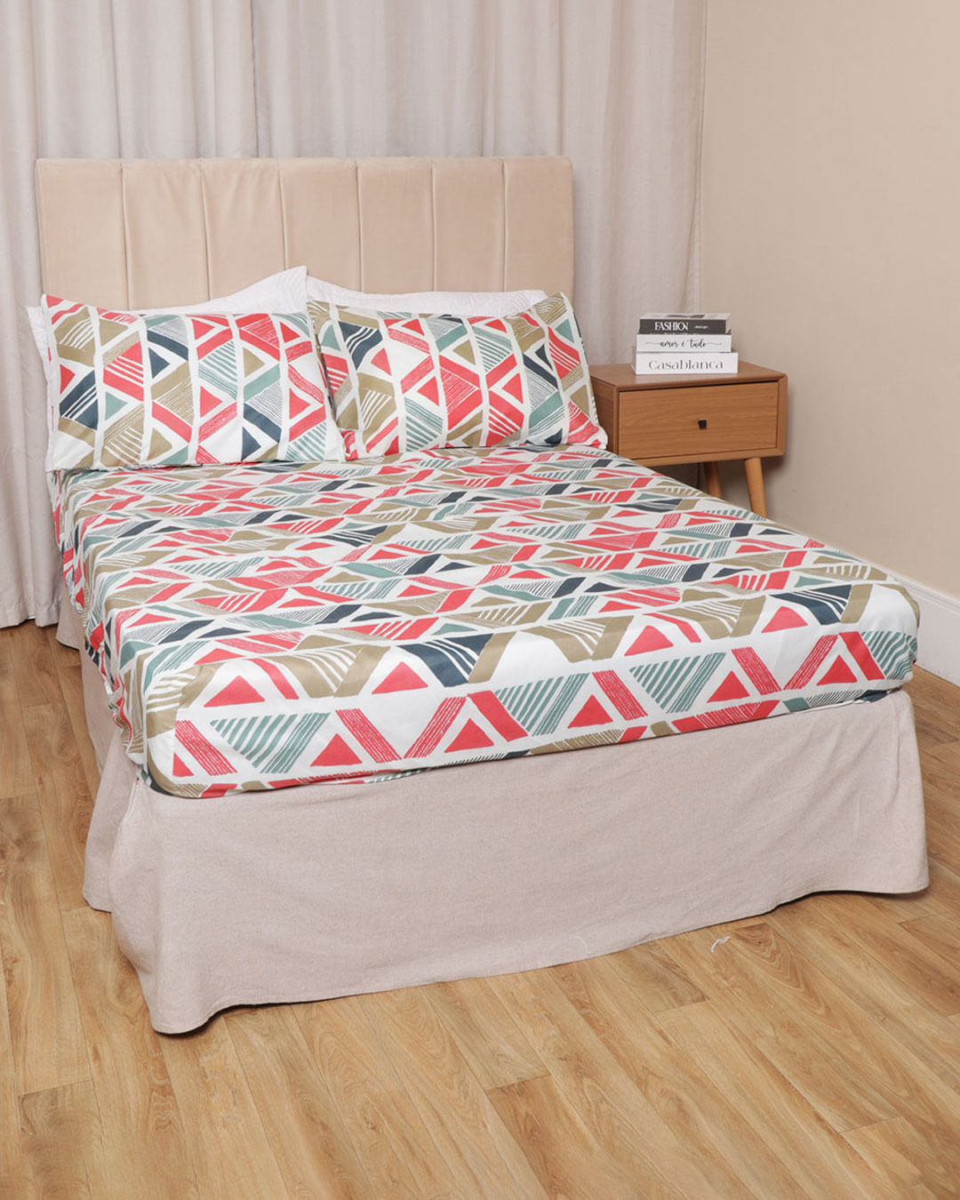 Jg-De-Cama-Queen-3-Pcs-Etnico---Vermelho-Geometrico