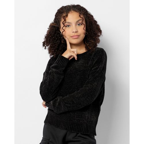 Suéter Juvenil Chenille Manga Longa Preto