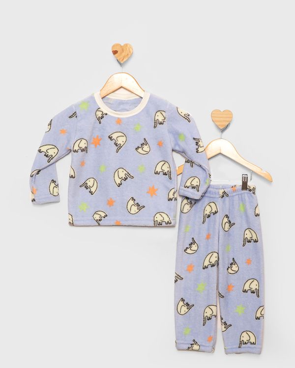 Pijama Bebê Fleece Longo Com Estampa Elefante Azul 1