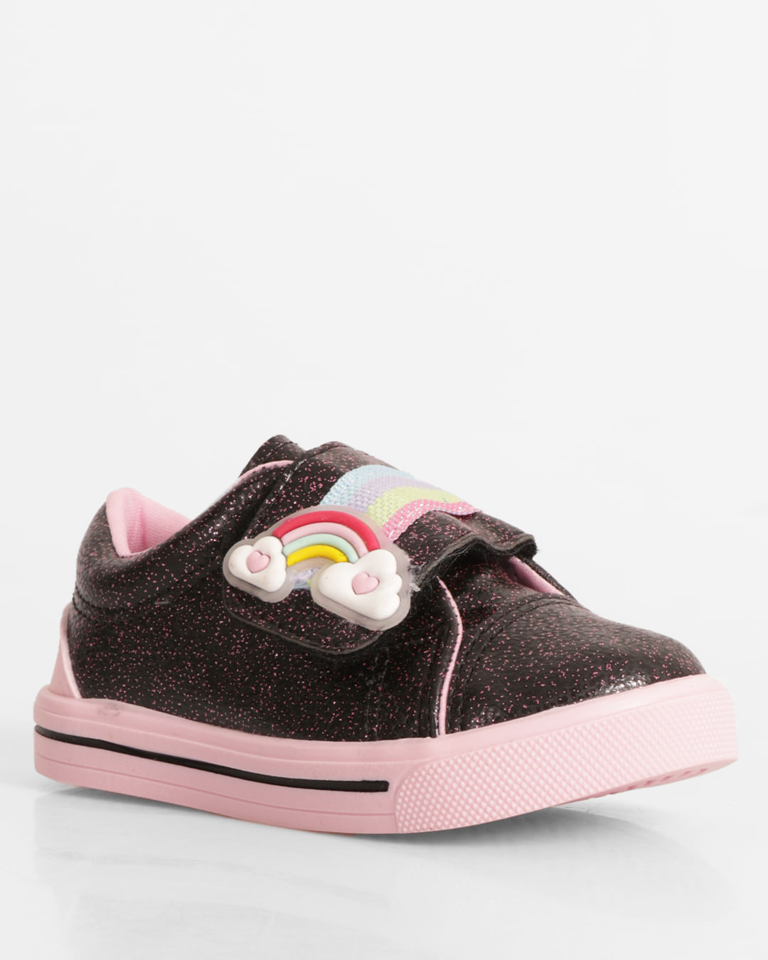 Tênis Bebê Com Aplique De Arco Iris Com Glitter Preto