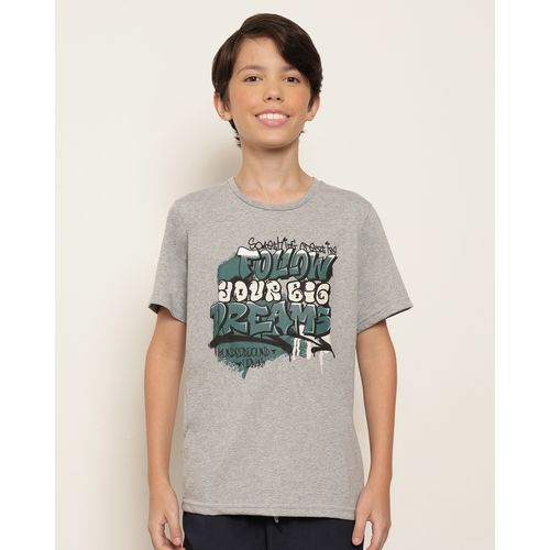 Camiseta Juvenil Estampa com Escrita Manga Curta Cinza