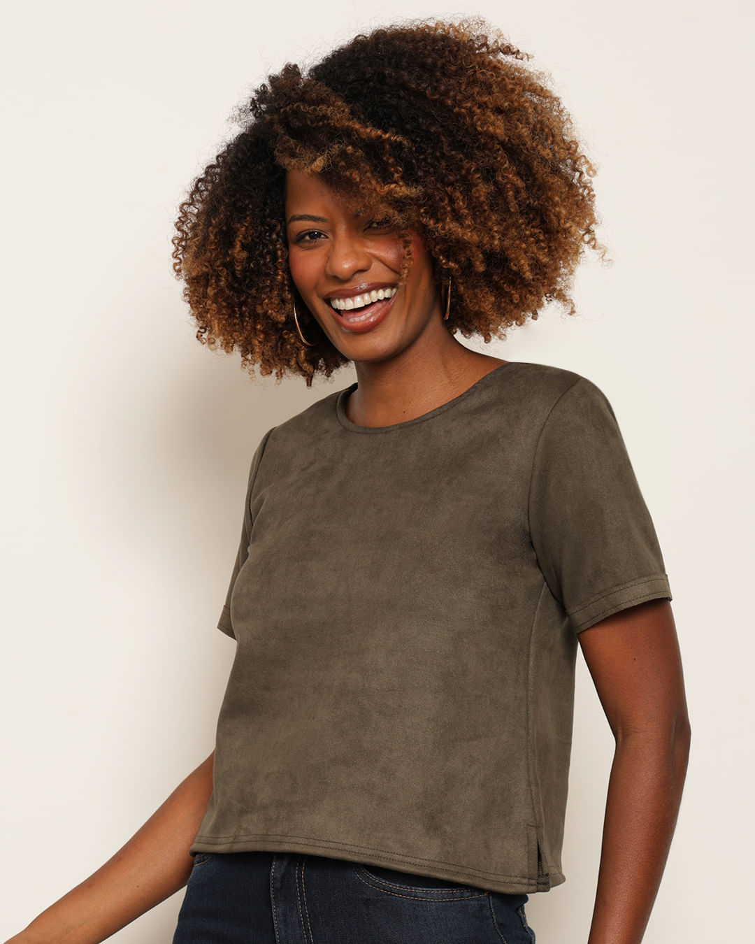 Blusa Feminina Suede Manga Curta Verde