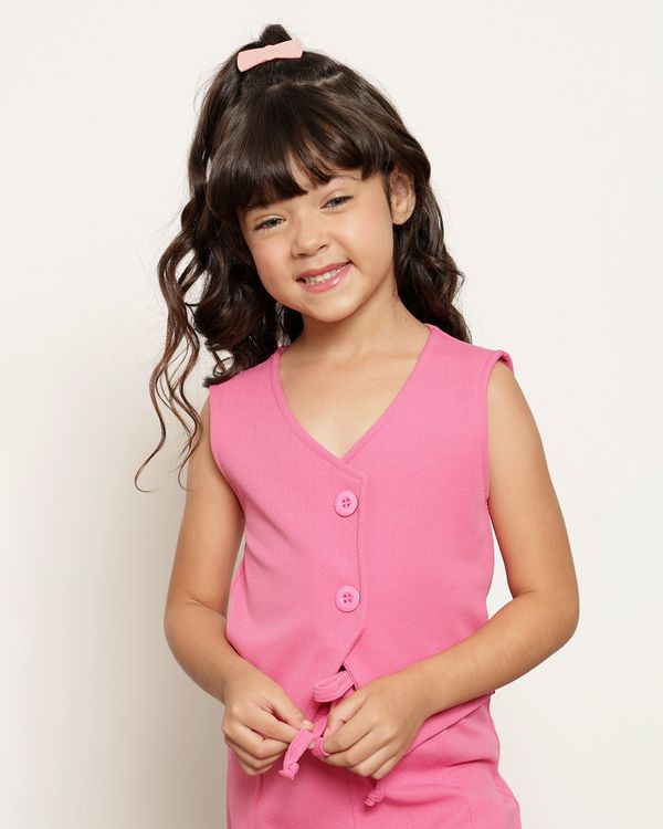 Colete Infantil Crepe Com Botões Rosa 6