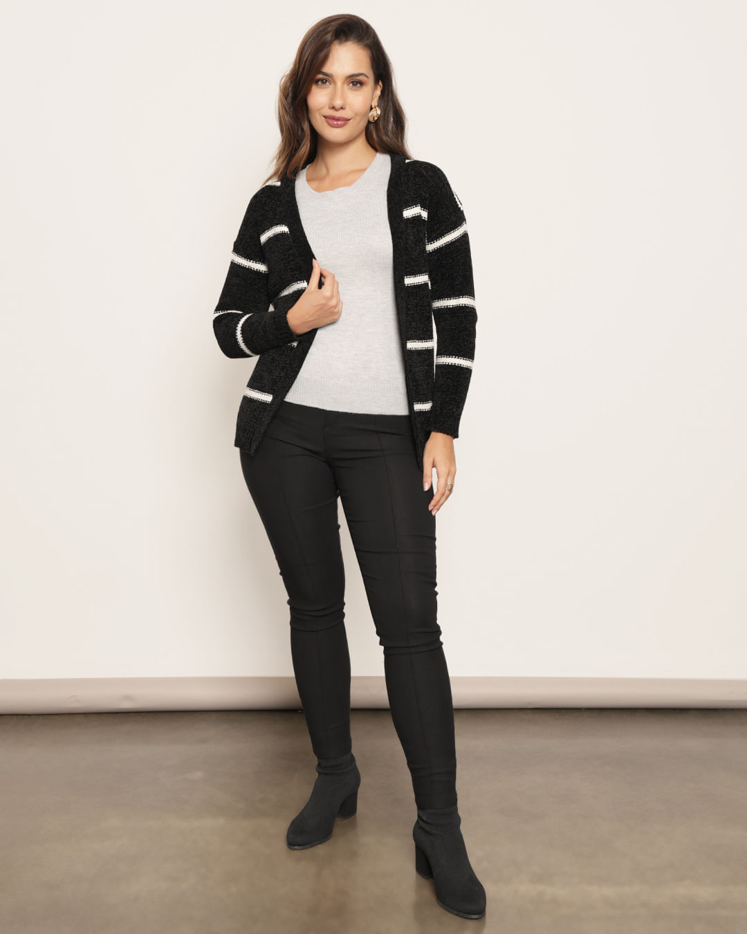 Cardigan-Chenille-260-Listrado---Preto