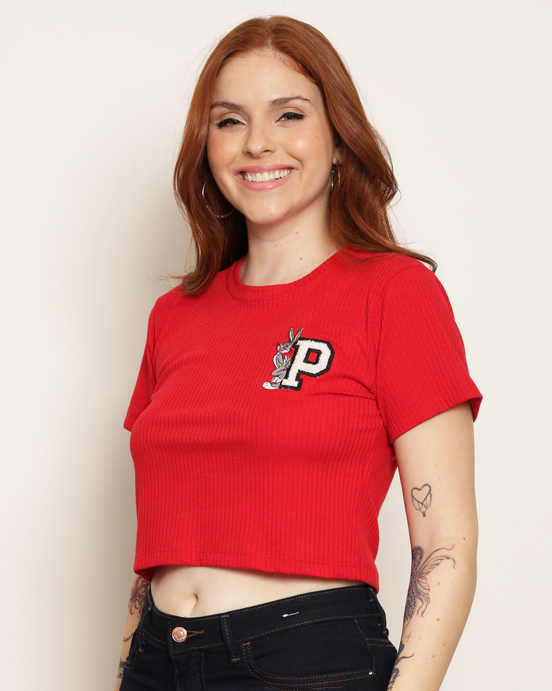 Camiseta-Cropped-Feminina-Waner-Pernalonga-Canelada-Vermelha