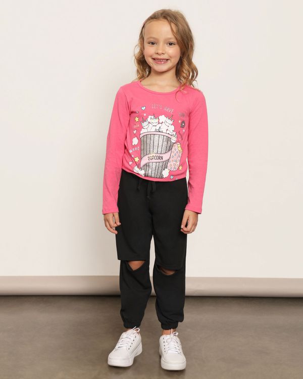 Calça Infantil Crepe Jogger Com Recortes Preta 6