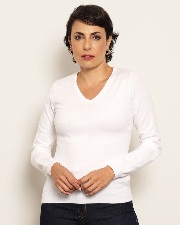 Blusa Feminina Tricô Manga Longa Off White GG