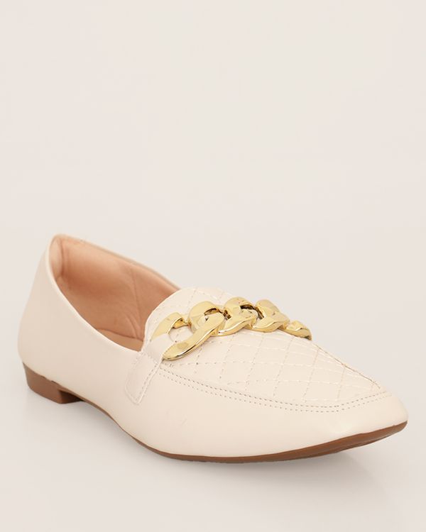 Mocassim Feminino Com Fivela Off White 35