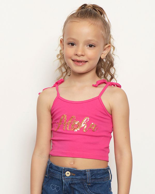 Regata Infantil Cropped com Paetês Rosa 8