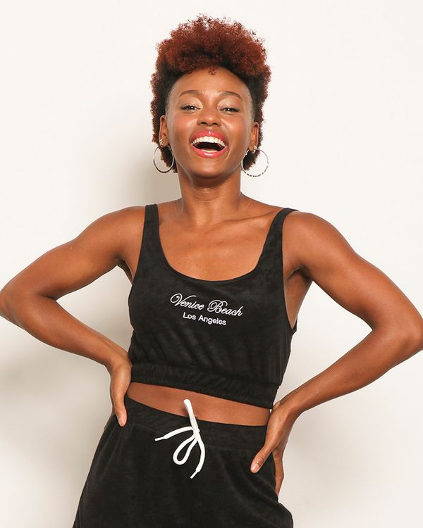 Regata Feminina Cropped Atoalhada Preta P