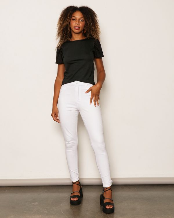 Calça Feminina Sarja Skinny Biotipo Com Brilho Branca 42
