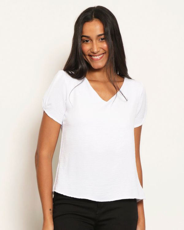 Blusa Feminina Manga Curta Decote V Branca P