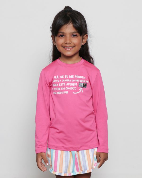 Camiseta Infantil Estampa QRCode Segurança Proteção UV Manga Longa Rosa 4