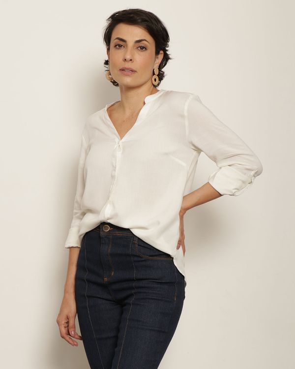 Camisa Feminina Berry & Co. Manga Longa Viscose Off White GG