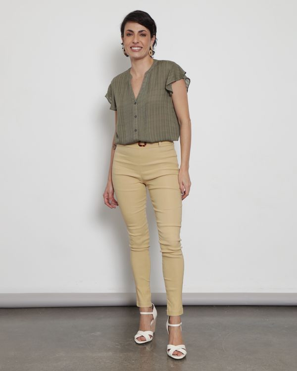 Calça Feminina Bengaline Com Cinto Bege Médio GG