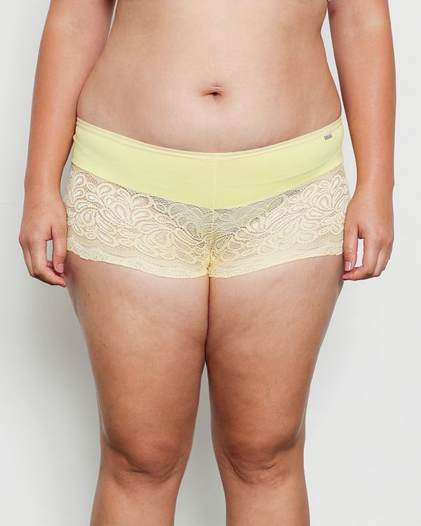 Calcinha Plus Size Feminina Caleçon Com Renda Amarela 48