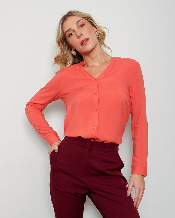 Camisa Feminina Berry & Co. Manga Longa Viscose Rosa G