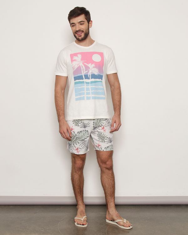 Bermuda Surf Masculina Reta Estampada Branca M